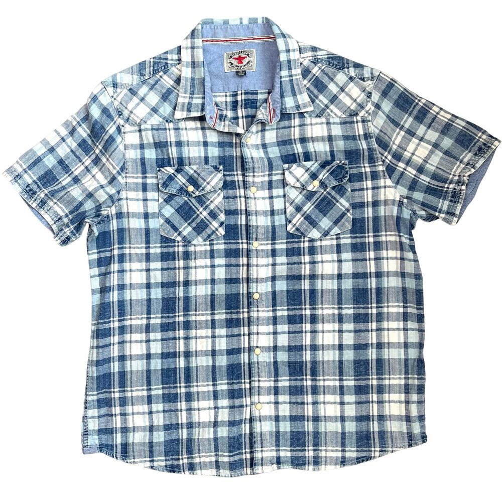 Desert Son Flag & Anthem‎ Mens XL Pearl Snap Short Sleeve Plaid Shirt Country